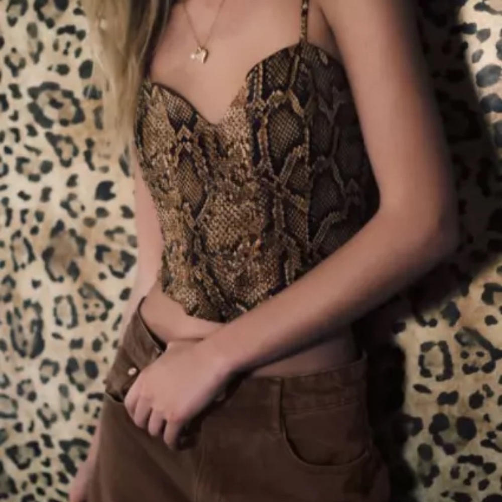 Zara Brown and Tan Reptile Print Top